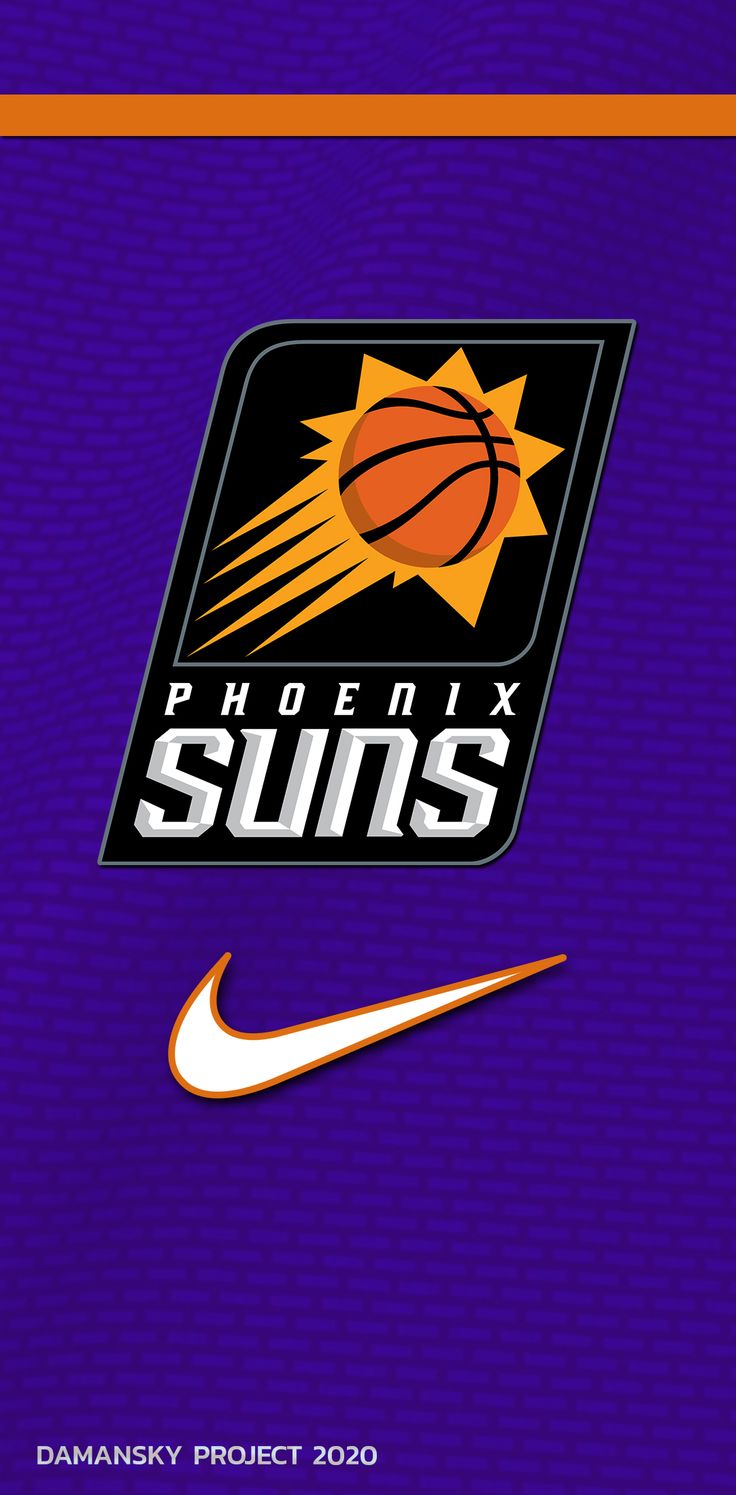 the logo for the phoenix suns on a purple background with orange and white nike logos