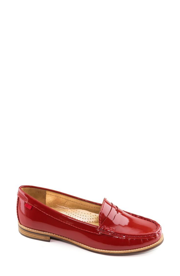 A moc toe and patent leather elevate a timeless work-to-weekend loafer finished with a cushy, arch-supporting footbed. Style Name:Marc Joseph New York East Village Flat (Women). Style Number: 6224746. Red Patent Leather Slip-on Loafers, Brazil Women, East Village, Made In Brazil, Merlot, Arch Support, Womens Flats, Women Style, Patent Leather