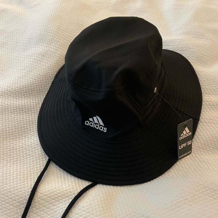 Black, Nwt, Bucket Hat. Adidas Black Brimmed Sun Hat For Sports, Black Bucket Hat For Sports, Black Wide Brim Sun Hat For Sports, Sporty Black Bucket Hat For Sports, Black Sports Sun Hat With Curved Brim, Black Bucket Hat For Outdoor, Black Flat Brim Bucket Hat For Outdoor Activities, Black Visor Sun Hat For Outdoor Activities, Sporty Adjustable Black Bucket Hat