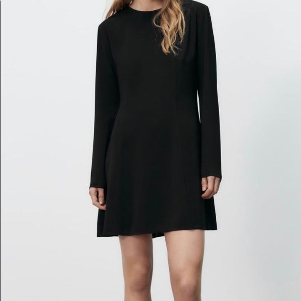 Size: Small Little Black Dress Skater Style True To Size- Dress Has Very Little Stretch Brand New Black Stretch Long Sleeve Dress For Date Night, Chic Black Stretch Long Sleeve Dress, Sleek Black Mini Dress For Winter, Black Mini Length Long Sleeve Dress For Spring, Chic Black Long Sleeve Workwear Dress, Chic Black Long Sleeve Work Dress, Zara Black Long Sleeve Midi Dress, Sleek A-line Dresses For Fall, Chic Black Mini Length Long Sleeve Dress