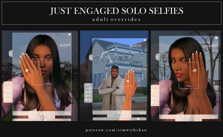 three different images of a woman with her hands in front of her face and the words just engaged solo selves