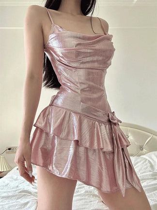 Soft Girl Metallic Mini Dress – Luxandluxy Summer Dress Elegant, Y2k Mini Dress, Elegant Party Dress, Party Dress For Women, Mini Dress Pink, Party Mini Dress, Elegant Party Dresses, Kawaii Dress, Dress 2024