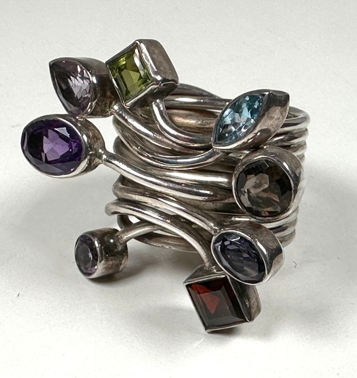 Sterling silver multi-stone ring. Size 9. Excellent condition. Multi Stone Ring, Multi Stone, Stone Ring, Stone Rings, Jewelry Rings, Ring Size, Jewelry Making, Ships, New York