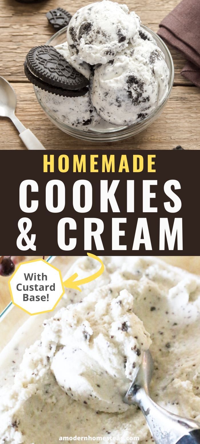 homemade cookies and cream ice cream in a bowl