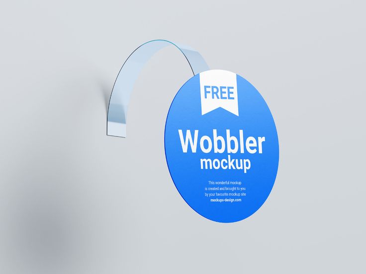 a blue circular sticker with the word wobbler mockup hanging from it's side