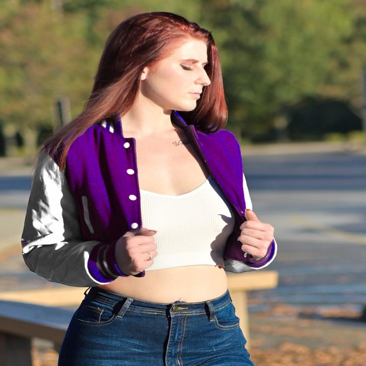 women crop tops - custom letterman Fitted White Outerwear For College, White Fitted Varsity Outerwear, White Fitted Varsity Jacket For College, Baseball Jacket Women, School Jacket, Women Crop Top, Retro Sports, Leather Sleeves, Cat Accessories