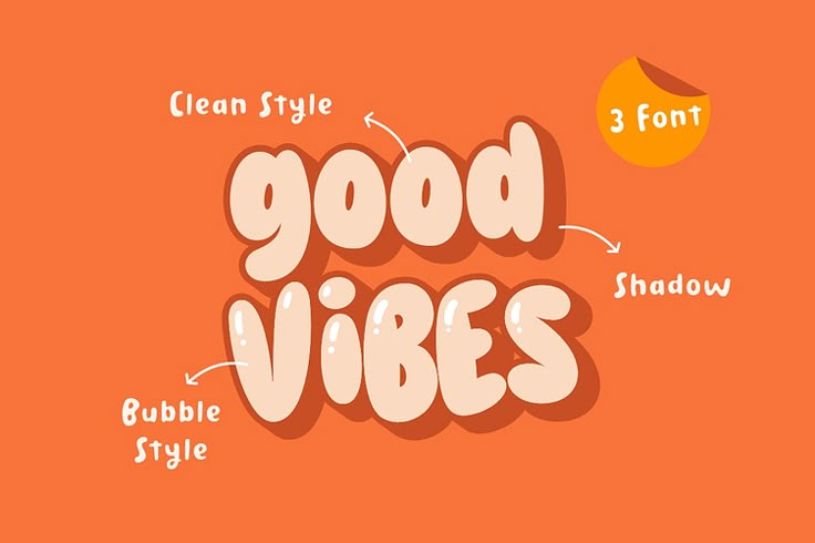 an orange background with the words good vibes written in different font styles and colors