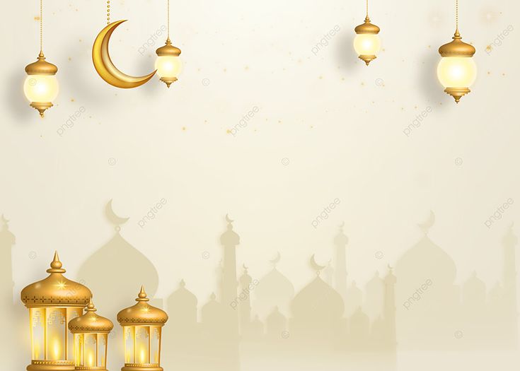 an arabic style background with golden lanterns and the moon hanging from it's sides