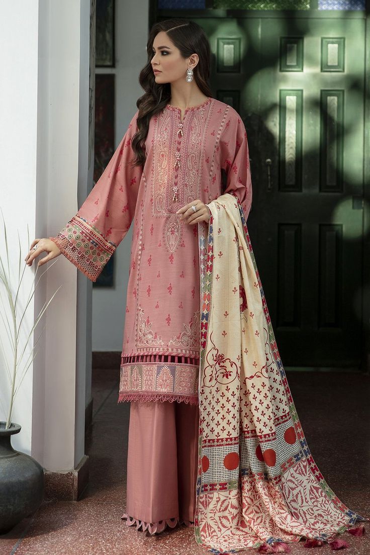 Jazmin Elinor Iris Winter 2021 Pink Unstitched Churidar With Naqshi, Unstitched Pink Churidar With Naqshi, Pink Naqshi Unstitched Churidar, Pink Lawn Suit With Naqshi On Straight Kurta, Long Sleeve Naqshi Shantoon Salwar Kameez, Long Sleeve Mulmul Churidar With Naqshi, Pink Unstitched Suit With Naqshi For Eid, Long Sleeve Churidar With Naqshi In Mulmul, Pink Long Sleeve Churidar With Naqshi