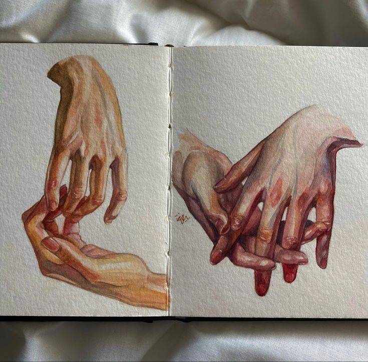 two drawings of hands holding each other