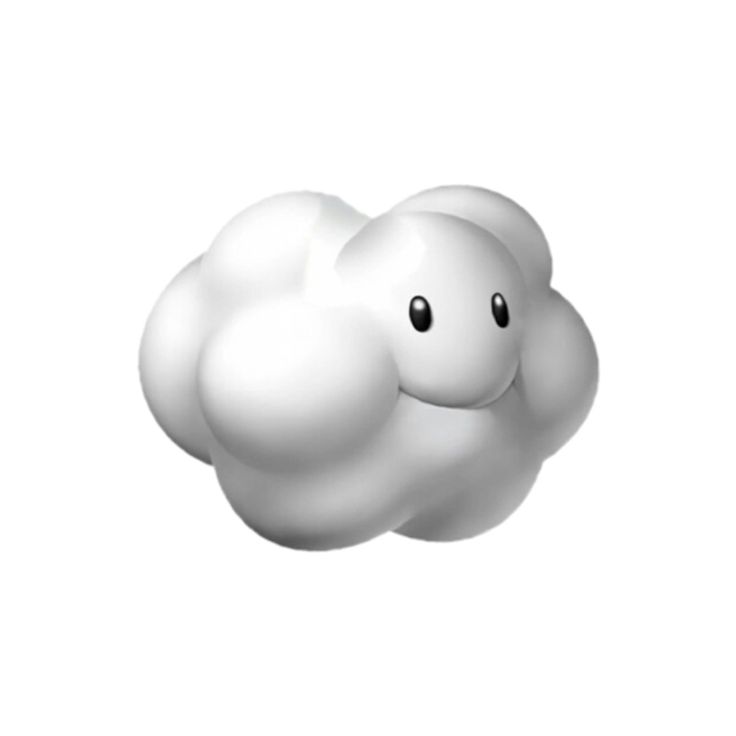 a white cloud with two eyes on it