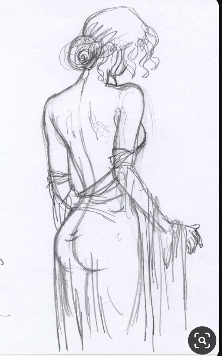 a pencil drawing of a woman with her back turned to the camera and holding onto something