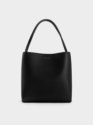 Black Leia Tote Bag | CHARLES & KEITH Eco-friendly Everyday Double Handle Bucket Bag, Charles And Keith Tote Bag, Eco-friendly Black Shoulder Bag With Double Handle, Black Everyday Minimalist Shoulder Bag, Black Minimalist Everyday Shoulder Bag, Eco-friendly Black Shoulder Bag For Shopping, Black Minimalist Daily Shoulder Bag, Minimalist Black Bucket Bag, Eco-friendly Black Bag For Everyday Use