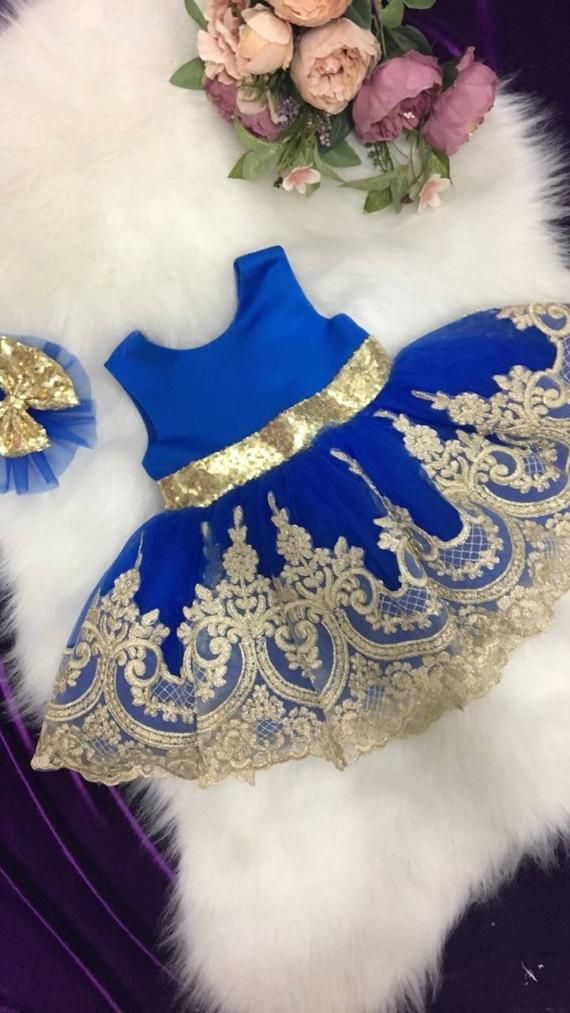 Bright Blue and Gold Dress Flower Girl Dress Shoes, Blue And Gold Dress, Girls Pageant Dresses, Take Home Outfit, Lace Outfit, Kids Dresses, Pink Rompers, Fantasias Halloween, Teal And Gold