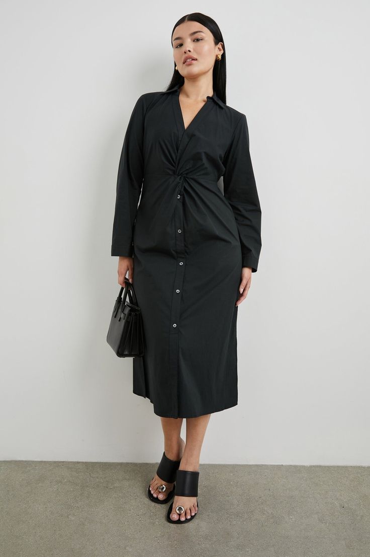 Chic black midi shirt dress from Rails Spring Business Casual Midi Dress, Spring Office Midi Dress, Elegant Black Shirt Dress For Daywear, Casual Button-up Business Dress, Elegant Maxi Shirt Dress For Work, Elegant Black Shirt Dress For Business, Summer Midi Dress For Office Wear, Casual Maxi Shirt Dress For Work, Knee-length Black Shirt Dress For Daywear