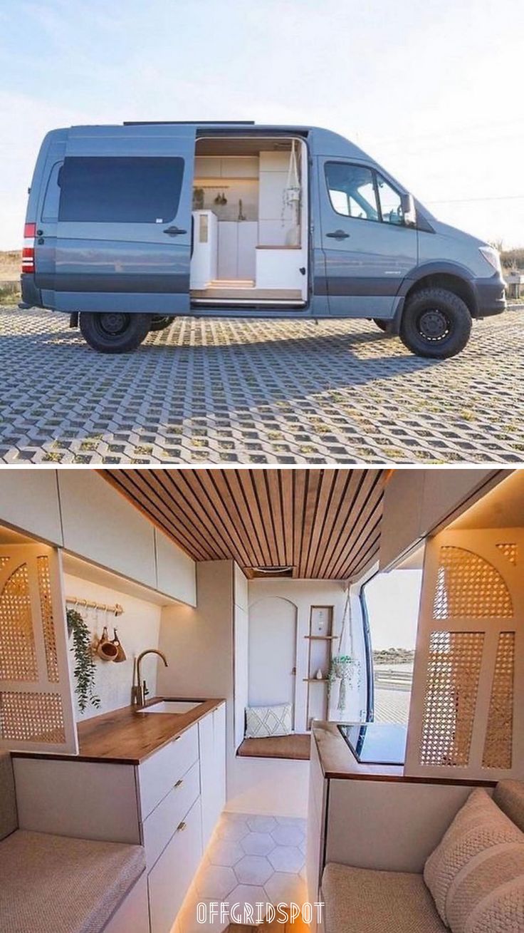 the inside and outside of a van