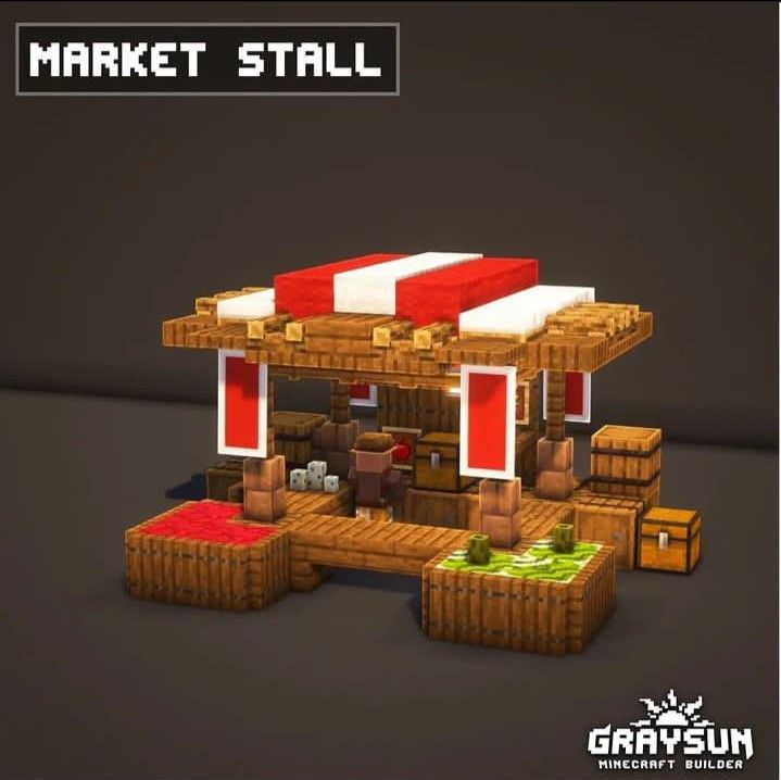 an image of a small house made out of legos and wood planks with the words market stall on it