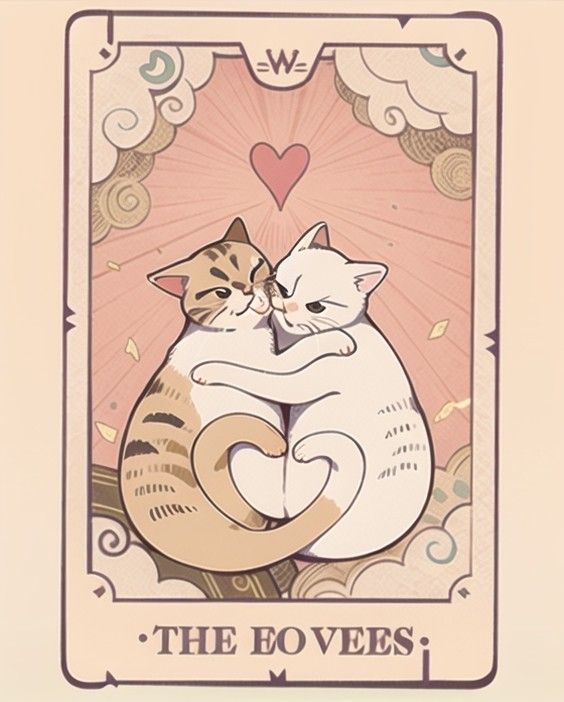 two cats hugging each other on a playing card with the words, the boves