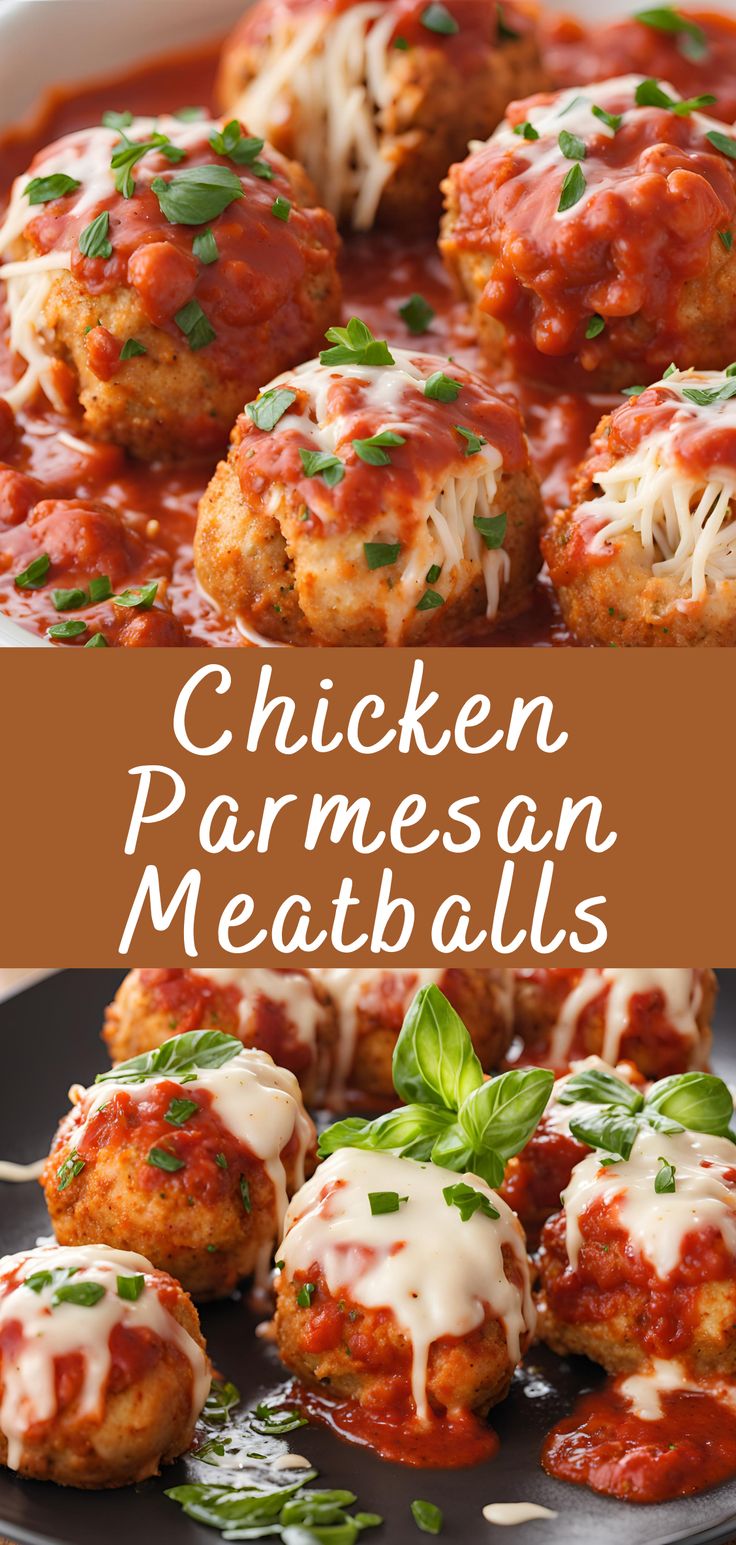 chicken parmesan meatballs on a black plate