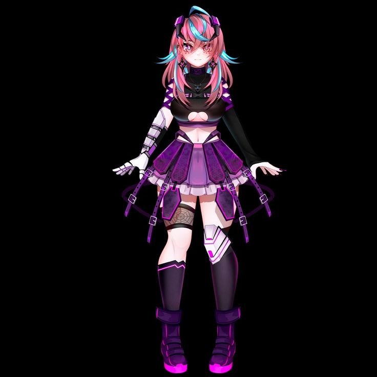 an anime character is dressed in purple and black