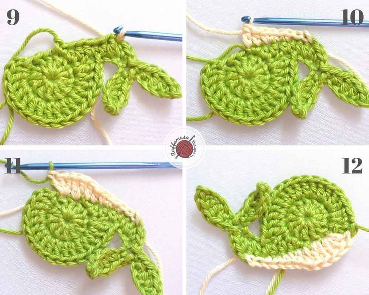 crochet instructions for how to make a turtle applique with yarn and cotton