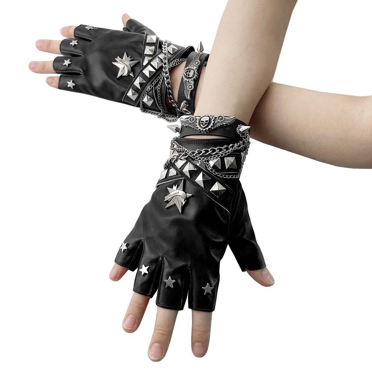 Rock Punk Hip Hop Leather Fingerless Gloves with Chain Bracelet for Women/Girls Gloves Material: Leather Color:Black and Red Quantity:One pair Size:One size HIGH QUALITY & FASTER We guarantee the quality for all item. We sell only unique and high-quality products. we sent your item within 24 hours. SHIPPING & PAYMENT SHIPPING: To US: Epacket 7-10 business days, To other country: china post air mail 12-25 days. All Parcel with a tracking number. You can check it online. The items will be shipped within 24 hours after confirm your payment. Note: You can make a extra payment for faster shipment. PAYENT : We accept PayPal  from overseas customers. REFUND: If you received a Defect item or the item lost in the mail. Please do contact us. A FULL REFUND will be issued to you with NO EXCUSE. RETURN Scenekid Outfits, Grunge Gloves, Leather Gloves Aesthetic, Fingerless Gloves Outfit, 90s Punk Fashion, Metal Gloves, Cool Gloves, Childhood Fashion, Punk Gloves