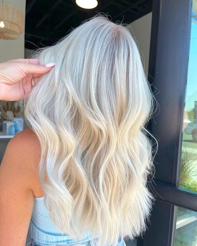 Blonde Hair With No Highlights, Full Bright Blonde Highlights, Bleach Toned Hair, Bleach Blonde Highlights On Blonde Hair, Deminsional Icy Blonde, Bright Blonde Hair Dark Roots, Bleach Blonde Hair With Highlights, Bright Blonde Summer Hair, White Blonde Babylights