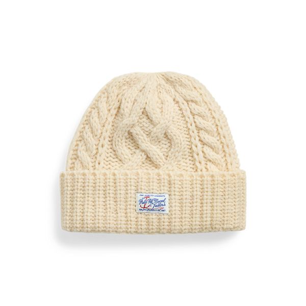 Aran-knit with extrafine merino wool this textural beanie is detailed with a nautical-inspired label at the brim. Aran Knit, Wool Beanie, Merino Wool, Nautical, Accessories Hats, Ralph Lauren, Women Accessories, Texture, Wool