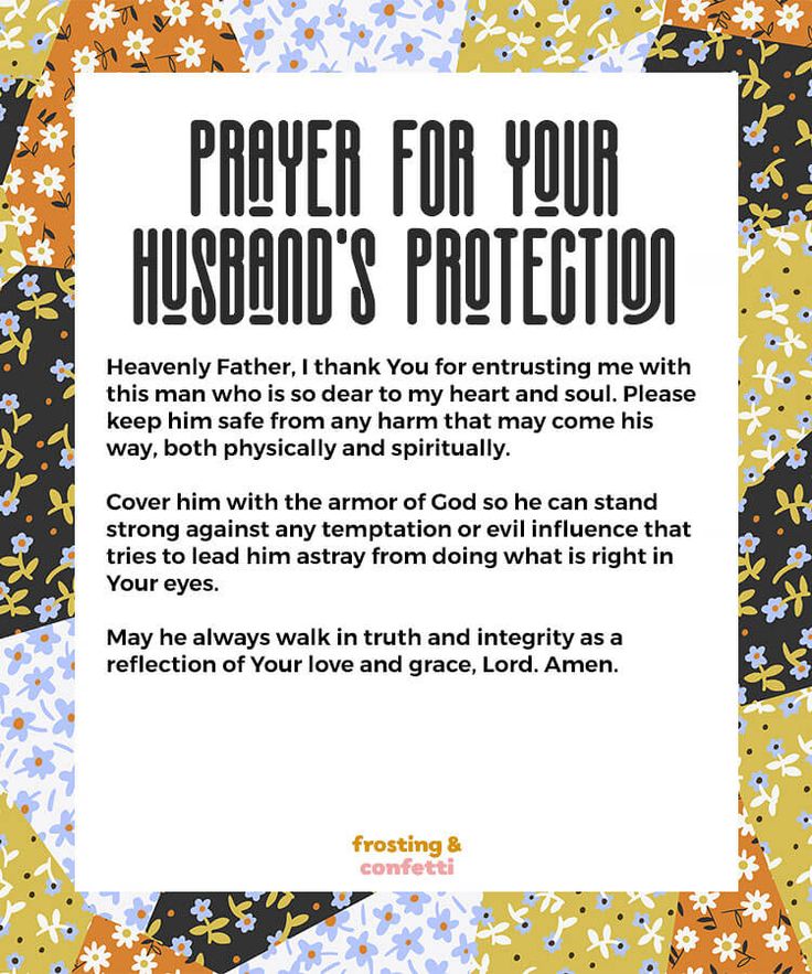 a prayer card with the words prayer for your husband's protection