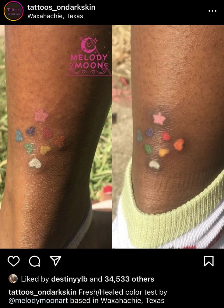 someone has tattoos on their legs and is wearing them with colorful stars in the background