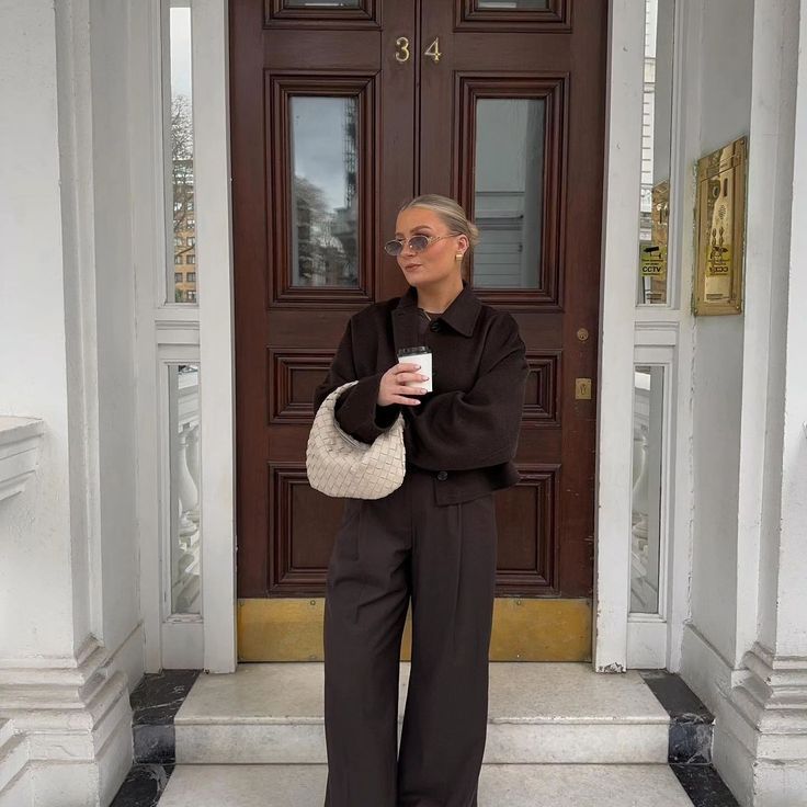 layna รยภเՇค | Head to toe chocolate (even the socks) ___ Outfit of the day, ootd, chic styling, chic outfit, chocolate brown, wool jacket, tonal… | Instagram Chocolate Brown Outfit, Brown Ootd, Ootd Chic, Winter Formal Dresses, Cropped Coat, Button Decorations, Sock Outfits, Lapel Jacket, Winter Formal