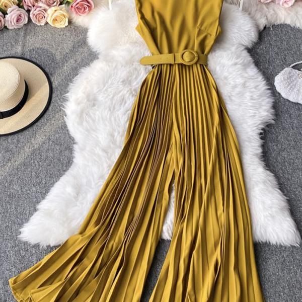 Luulla - Shopping Cart Yellow Jumpsuit Outfit Wedding, Pleated Jumpsuit Outfit, Pants Jumpsuit Outfit, Stylish Jumpsuit Fashion, Dressy Pants Outfits For Wedding, Wide Leg Pants Outfit Dressy, Wide Leg Jumpsuit Formal, Womens Jumpsuits Formal, Stylish Jumpsuits For Women