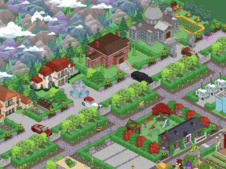 the simpsons house is shown in this screenshot from the game, which features many houses and