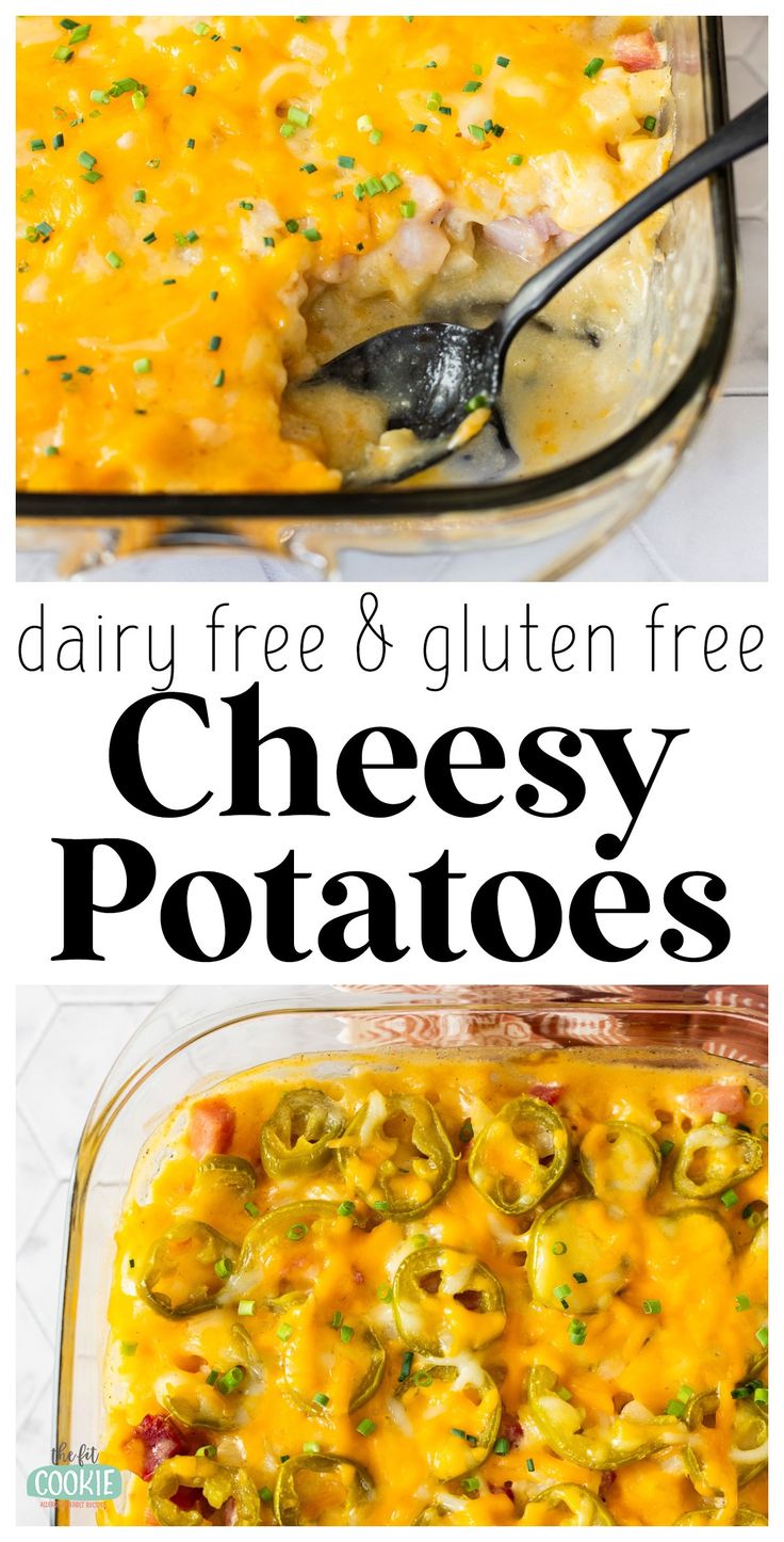 dairy free and gluten free cheesy potatoes in a casserole dish