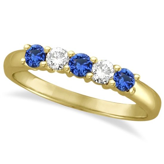 Five Stone Blue Sapphire & Diamond Ring 14k Yellow Gold (0.50ctw) -Allurez.com Sapphire Birthstone Ring, Blue Star Sapphire Ring, Diamond Ring Cuts, Blue Sapphire Diamond Ring, Star Sapphire Ring, Sapphire Birthstone, Yellow Sapphire Rings, Blue Star Sapphire, Gold Heart Ring