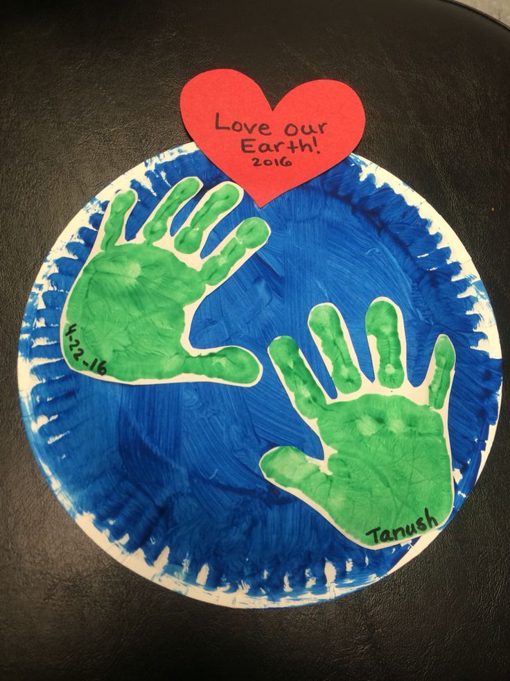 two handprints on a plate with the words love our earth written on it