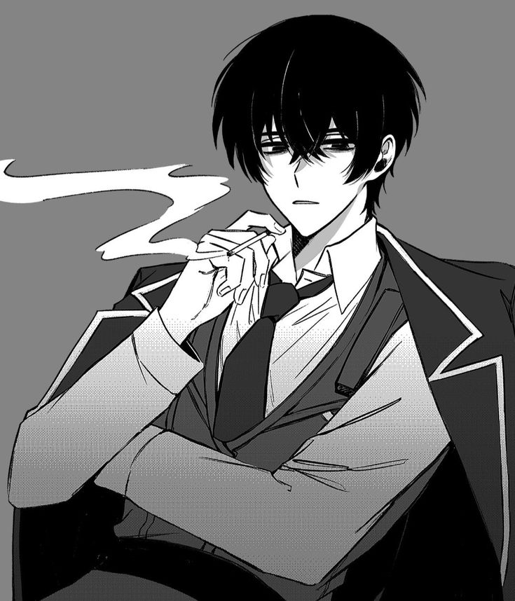 an anime character with black hair wearing a suit and tie