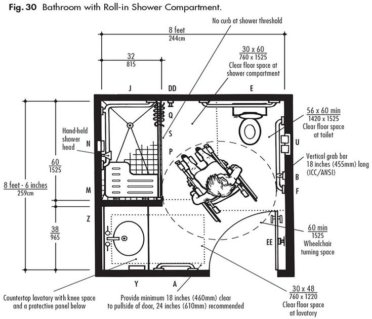 the floor plan for a small bathroom with shower and toilet, including an overhead sink