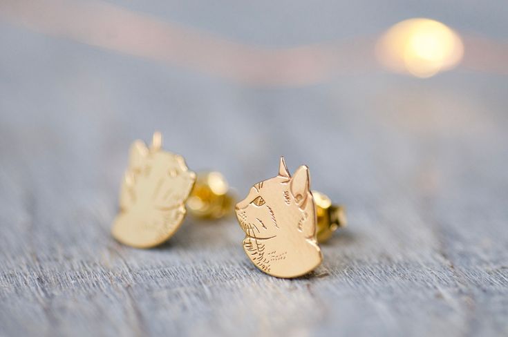 "Cat Earrings for Girls, 24k Golden Kitty Studs, Animal Earrings for Kids, Cat Head Stud Earrings, Gift for Daughter, Cute Girls Jewelry Cute Cat head stud earrings for girls. Double 24k gold plated over Solid Sterling Silver AG925. Size: 10.9mm x 11mm (~ 0.43\" x 0.43\") Finished wit butterfly closure. Also available in Sterling Silver and 24k Gold plated See more earrings: https://etsy.me/2WqQxqR Back to shop: https://www.etsy.com/shop/BijouMadeForYou ALL JEWELRY COMES IN AN ELEGANT GIFT BOX T Cute Gold Jewelry With Cat Design, Gold Cat Design Earrings For Gifts, Gold Cat Ears Jewelry For Gifts, Gold Cat Ears Jewelry Gift, Gold Cat Ears Jewelry As Gift, Gold Cat Ears Jewelry For Gift, Earrings For Kids, Unicorn Earrings, Horse Earrings