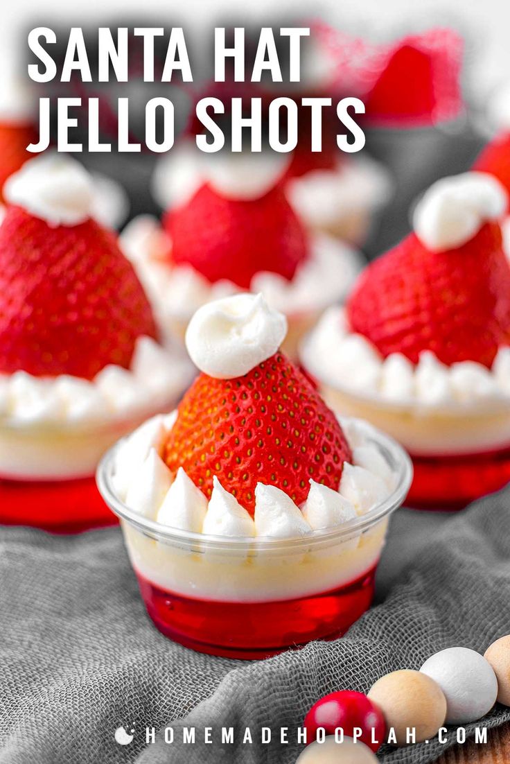 santa hat jello shots in small bowls on a table