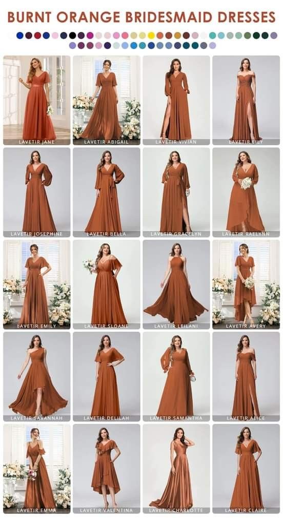 Plus Size Burnt Orange Bridesmaid Dress, Terracotta Maid Of Honor Dress, Fall Color Mother Of The Bride Dresses, Burnt Orange Bridesmaid Dresses Fall, Bridesmaid Dresses Terra Cotta Rust, Terracotta Dress Wedding, Burn Orange Bridesmaid Dresses, Terracota Dress Outfit Wedding, Cinnamon Color Bridesmaid Dresses