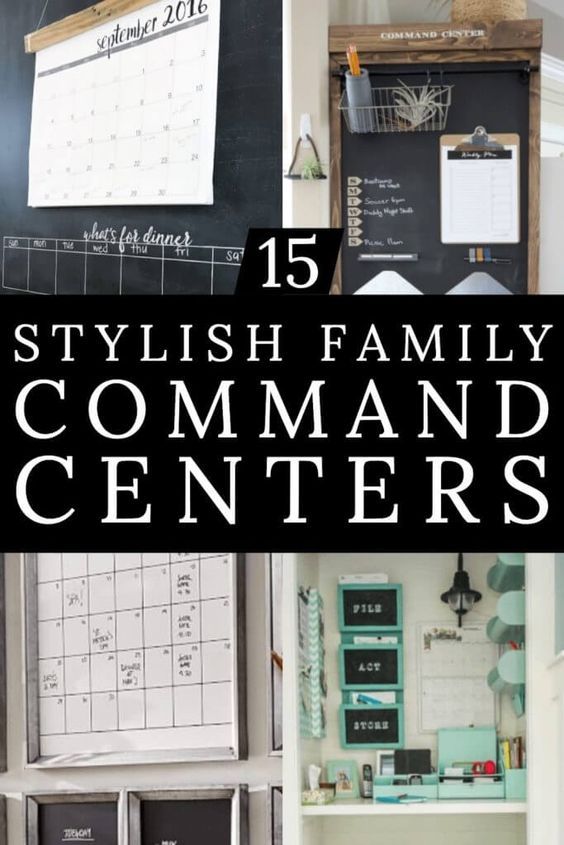 several different pictures with the words stylish family command centers on them and in front of