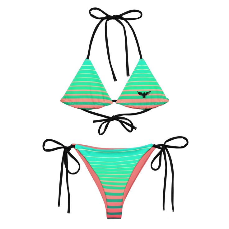 Stay comfortable and beach ready all summer in this FYC String Bikini set. It’s made from soft recycled polyester with double-layering and UPF 50+. Style the straps how you like, and get ready to swim! • Soft and stretchy material with UPF 50+ • Sizes up to 4XL • Bikini top comes with removable padding for comfort • Multiple ways to tie and style the bikini set Disclaimer: To make your All-Over Print Recycled String Bikini last longer, thoroughly rinse it off after each use and get rid of any ch Sporty Swimwear With Uv Protection For Summer, Sporty Swimwear For Beach Season Vacation, Sporty Swimwear For Vacation Swimming, Sporty Swimwear For Vacation, Summer Sports Swimwear With Adjustable Straps, Sporty Multicolor Swimwear For Sunbathing, Adjustable Nylon Swimwear For Beach Season, Beachy Sports Swimwear For Summer, Sports Swimwear With Adjustable Straps For Summer