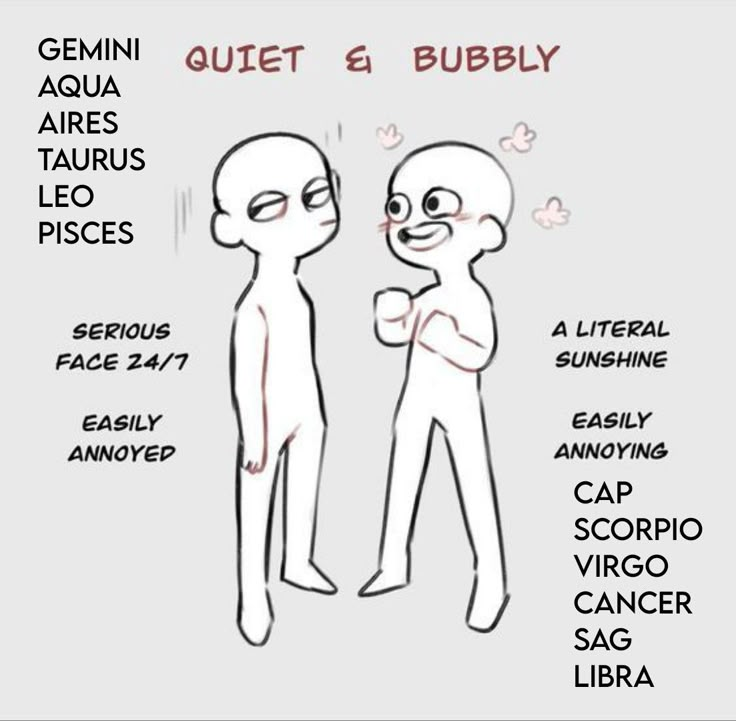 an image of two people talking to each other with the words quiet and bubbly above them