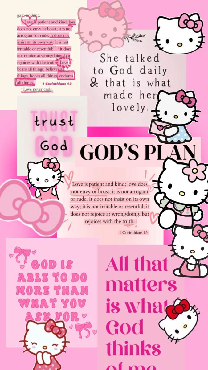 a pink poster with hello kitty on it's back and the words god's plan