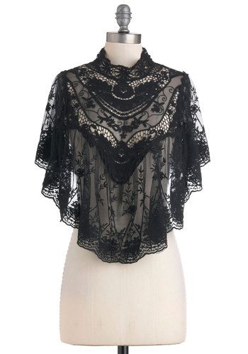 The Goth Aesthetic: Black Lace "Photographic Flashback" Cape. $57.99 at ModCloth.com Looks Black, Vestidos Vintage, Gothic Outfits, Looks Chic, Grunge Style, Dark Fashion, Pastel Goth, Mode Inspiration