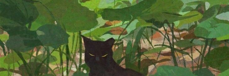 a painting of a black cat in the woods