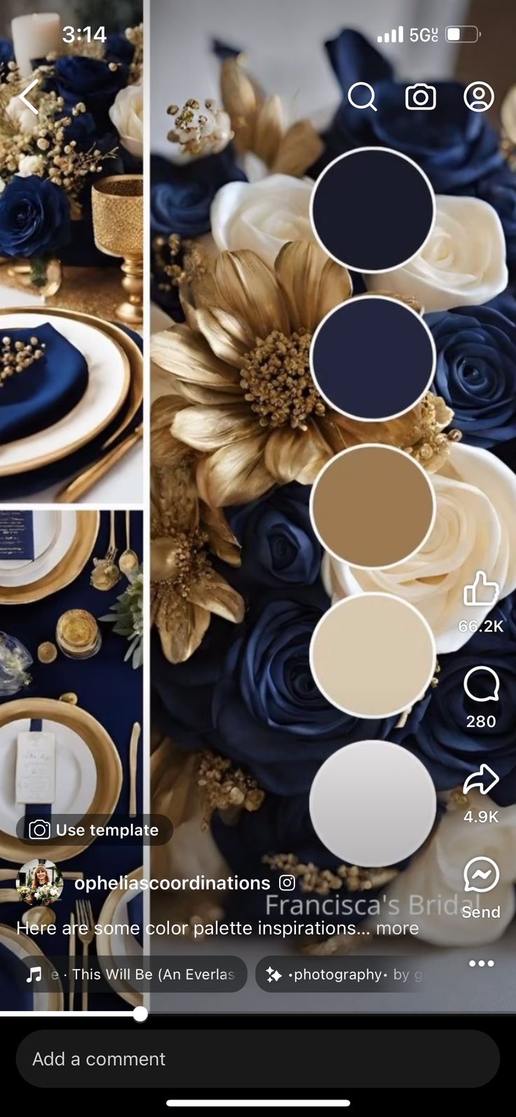 an image of a table setting with blue and gold