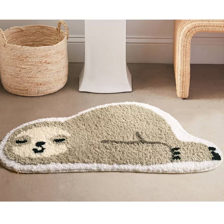 a bathroom rug with a sleeping slot on it