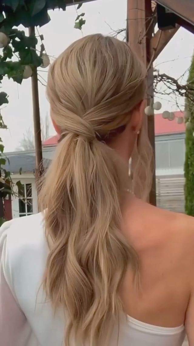 Holiday Ponytail Party Hair, Three Ponytail Hairstyle, Senior Festivities, Ginger Brunette Hair, Medium Hair Ponytail, Low Pony Hairstyles, Low Ponytail Hairstyles, Event Hair, Formal Hairstyles For Long Hair